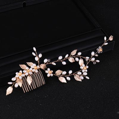 Trendiger Hochzeits Haarkamm Tiara Perle Blatt Haarrebe Braut Kopfschmuck Gold Handgefertigt Braut Haarschmuck Hochzeits Haaraccessoires