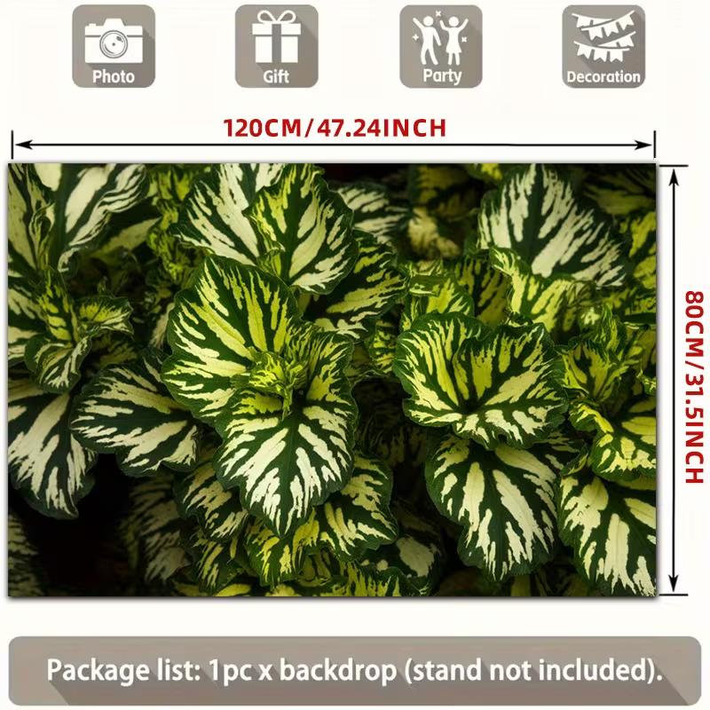 2D Exotic Plant Backdrop, Lush Green and White Leaves Photography Background