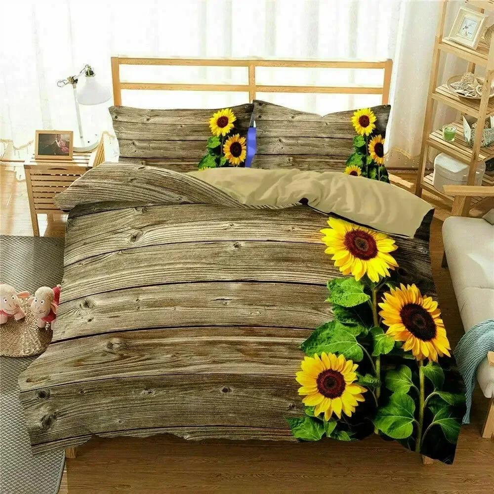 Top 3D Floral Comforter Cover King Size for Kids Women Yellow Flowers Bedding Set Sunflower Duvet Cover Polyester Quilt Cover