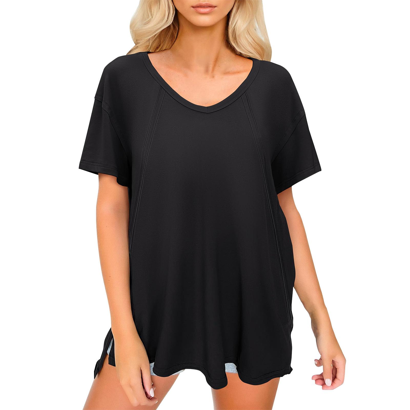 

Женская рабочая рубашка с плиссировкой и рукавом 3/4, рубашка с V-образным вырезом, повседневная рубашка с завязками на талии, деловая рубашка M чёрный