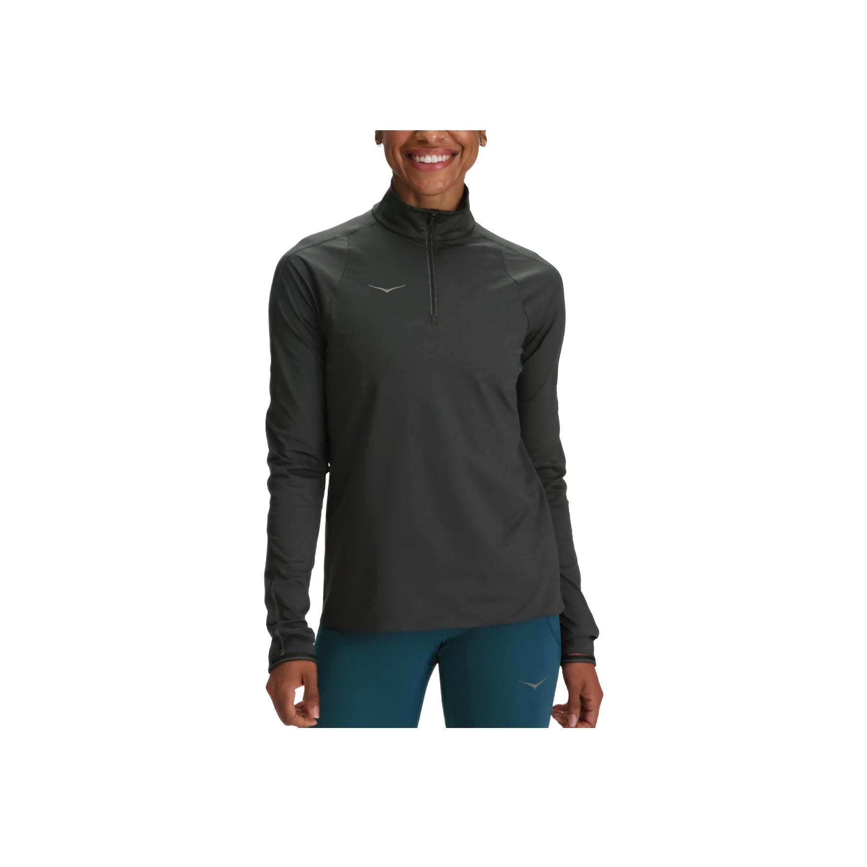 

Hoka One One Glide Tech Half Zip Moisture Wicking Long Sleeve Running T-Shirt Women tops 1164155-BLK S