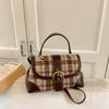 Autumn Winter Women's Woolen Plaid One Shoulder Bags Texture PU Splicing Square Handbags Korean Fashi Crossbody Bags