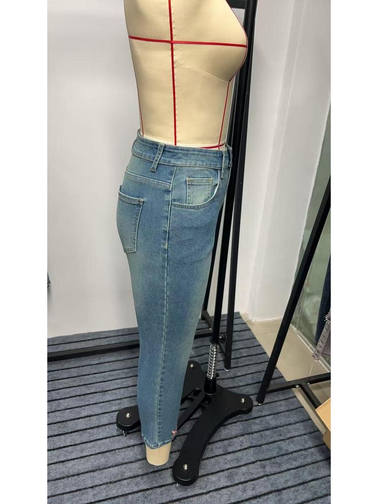 Księżniczka Czerwone Kolce: Rozciągliwe Jeansy Capri Skinny w Stylu Retro i Bardzo Rozciągliwe