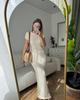 French Solid Color Two-Piece Skirt Set for Women Summer Thin Jacquard Lapel Knit Hollow-Out Short Sleeve Top Outfit