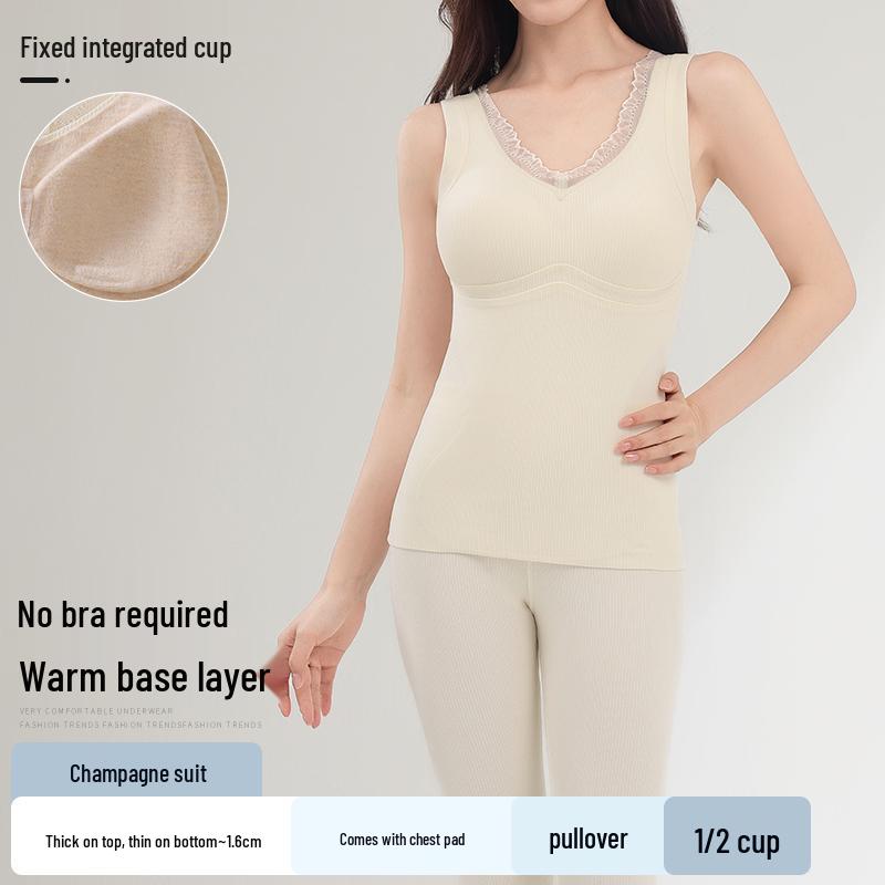 Sentimental Cat Women's Warm Vest with Chest Pads, Cashmere Silk, Enhances Bust, Autumn/Winter Slim Fit Innerwear