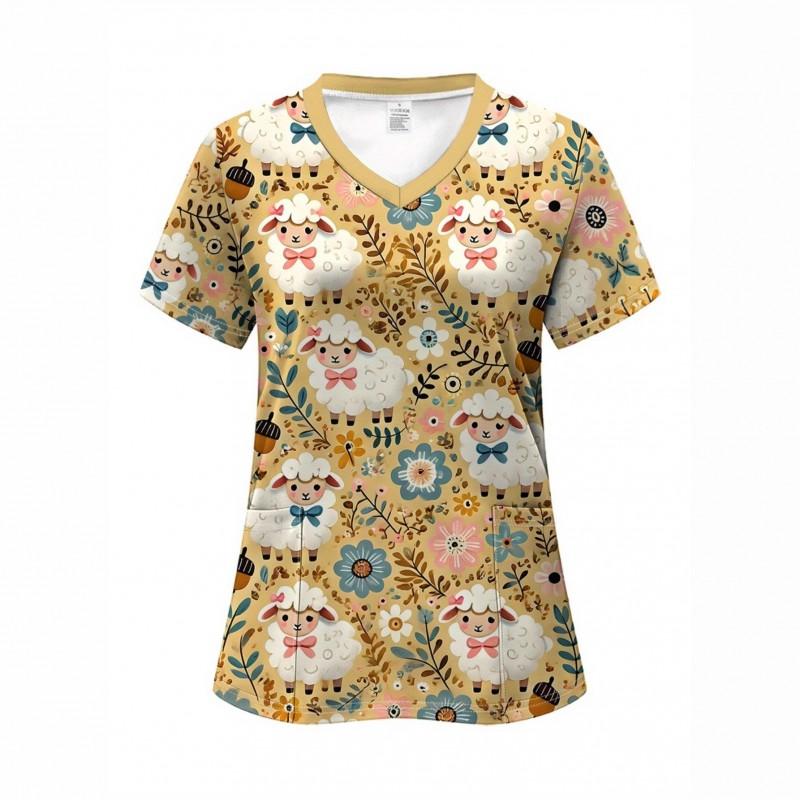 Womens V-Neck Short Sleeve T-Shirt With 3D Print Design Lightweight Breathable Casual Daily Wear