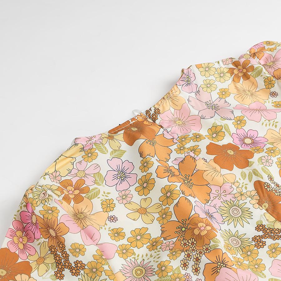 2025 Spring Women's European & American V-Neck Puff Sleeve Print Dress