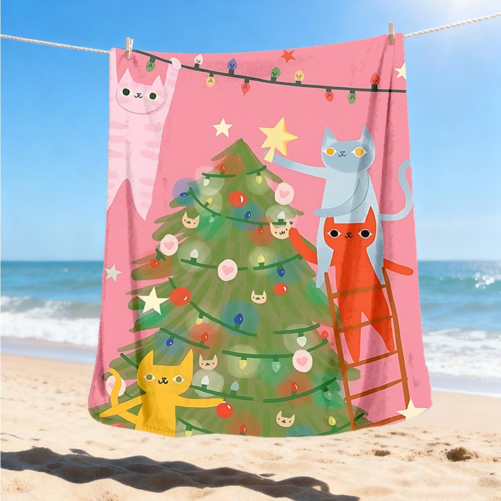 1pc Cat Christmas Outdoor Personalized Flannel Blanket, Soft, Lightweight Personalized Flannel Blanket, Digital Printing,