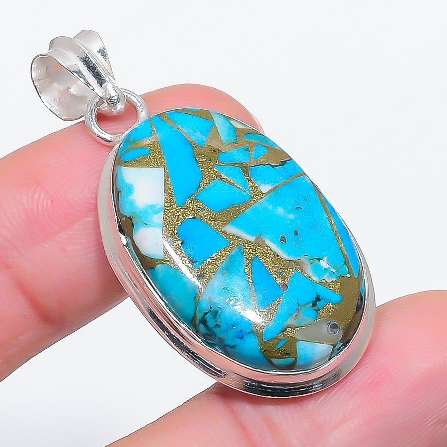 

Natural Copper Blue Turquoise 925 Sterling Silver Jewelry Pendant 1.77 j3h39