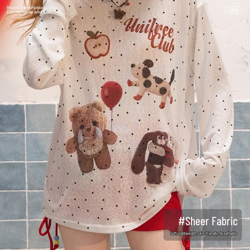 UNIFREE Sweet Cartoon Print Loose Fit T-Shirt