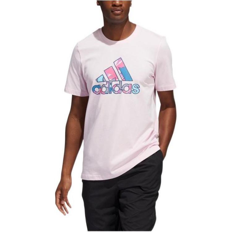 Adidas T Shirts Men's Pink Crew Neck Moderate Straight Fit HS4333