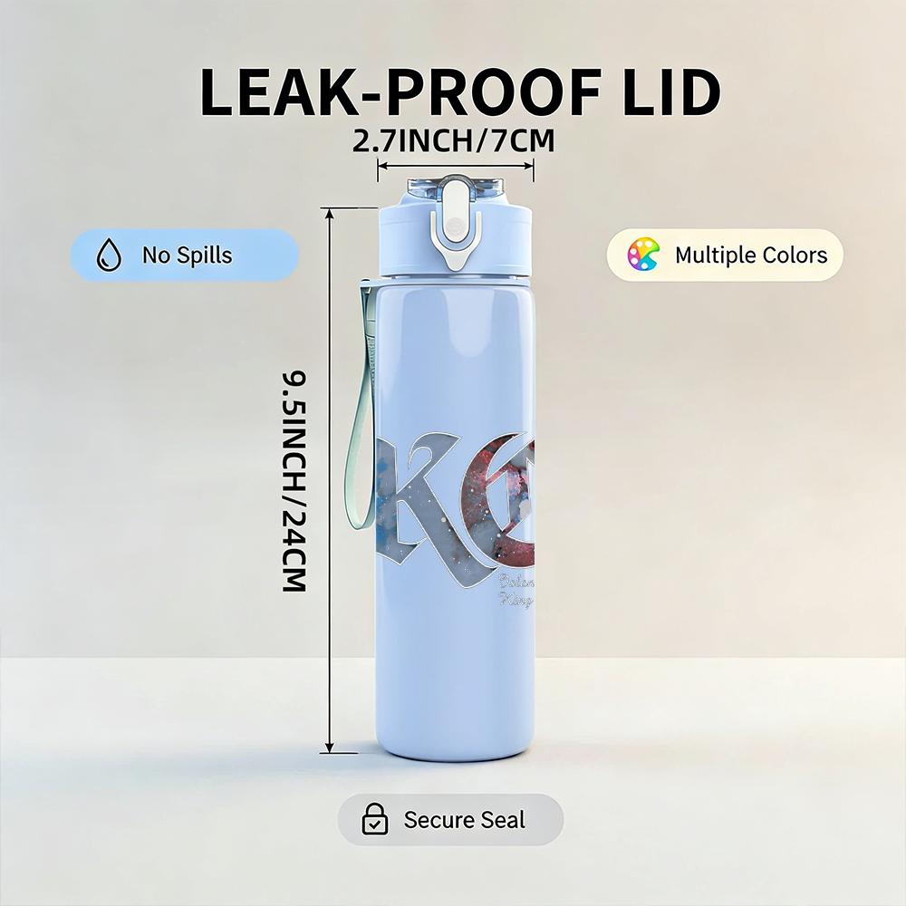 1PC KC Light Blue Minimalist Letter Logo Print 750ml Portable Sports Water Bottle Leakproof Gym Outdoor Travel Drink Cup
