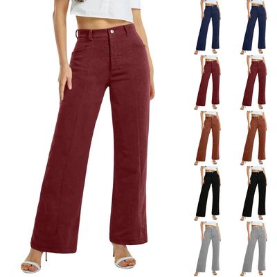 Stilvolle Damen High-Waist Cordtaschen-Hose mit weitem Bein, Damen Winter Retro Freizeithose.