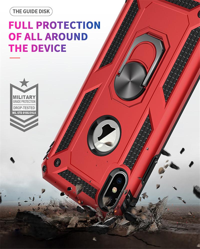Rugged Armor Phone Case For iPhone X XR XS 11 12 13 Mini Pro Max 6 7 8 Plus Finger Magnetic Ring Hard Holder Shockproof Cover