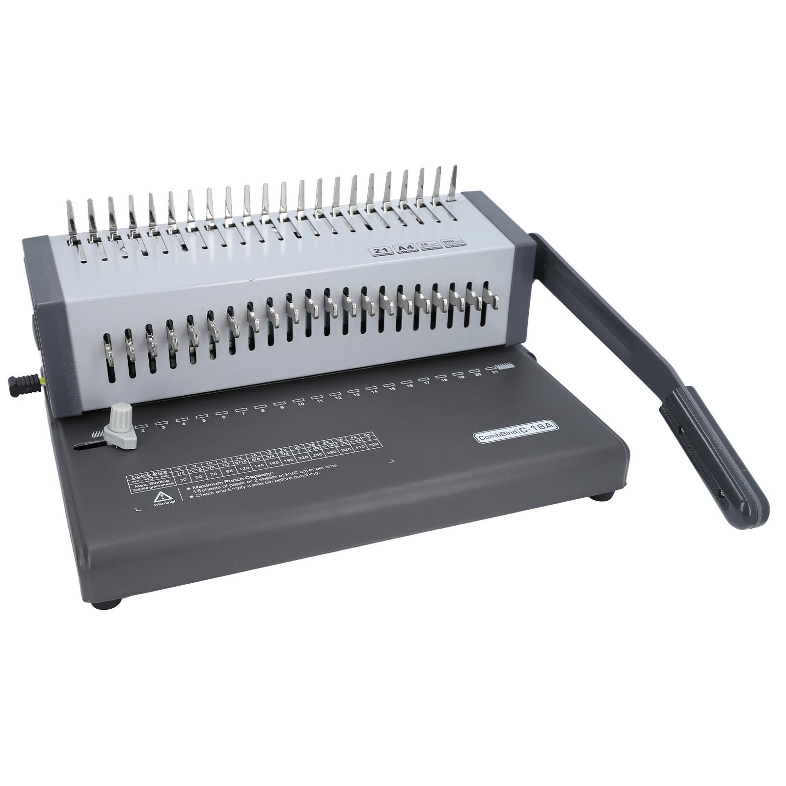 

Comb Binding Machine with Handle 21 Holes Book Binder for A4 A5 Letter Size 250 Sheets Bind 18 Sheets 80g Punch Capacity