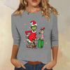 3/4 Sleeve Tops For Women T-Shirt Casual Christmas Print Tops T Shirt Round Neck Pullover Blouse