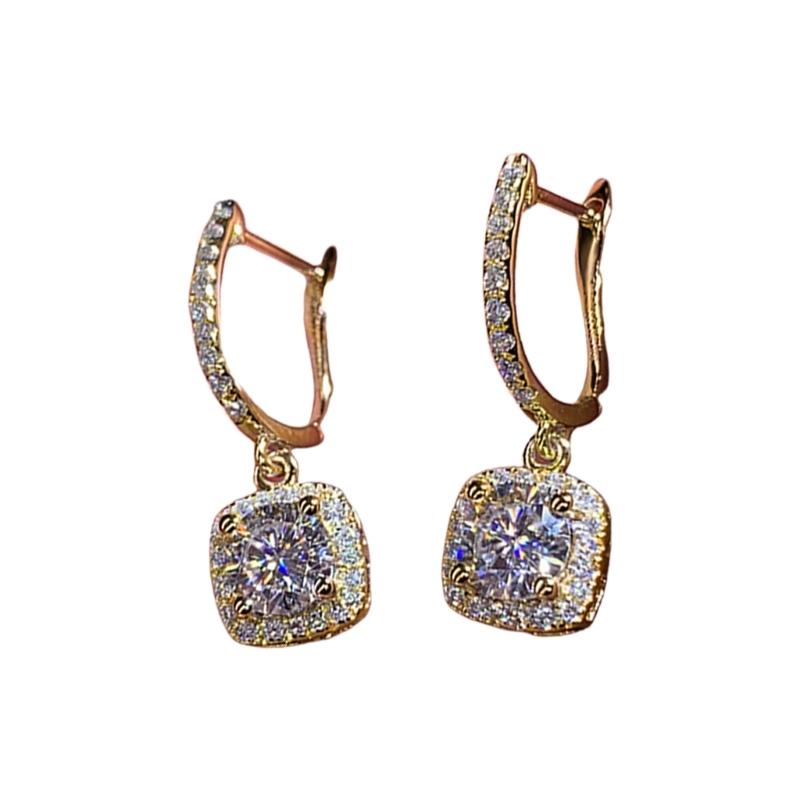 Sturdy Copper Square Earrings Zircon Embellished For All Day Use