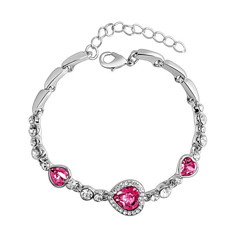 Fashion Ocean Heart Shaped Topaz Zircon Crystal Rhinestone Love Bracelet Jewelry For Women