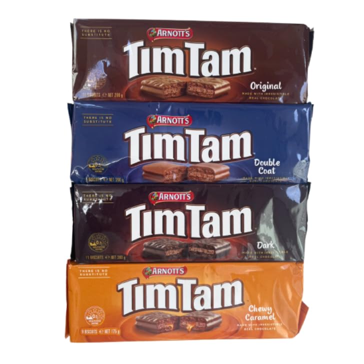 

из 4 шоколадных печенья Tim Tam Double Chewy [Ассортимент] Arnott s (Оригинальный, Темный, Покрытый, Карамельный)