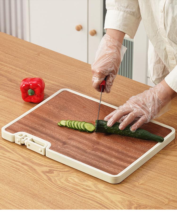 Wenge Wood Grain Double-Sided Cutting Board with Stand and Sharpening Stone, Mold-Resistant Plastic Back