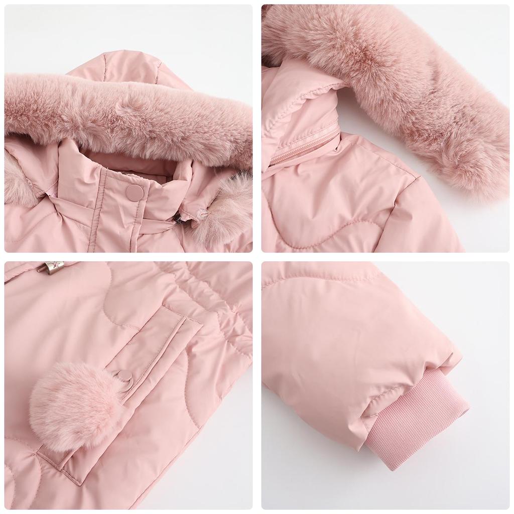Women’s Parkas Long Coat Warm Padded Cotton Jackets Detachable Faux Fur Hooded Zipper Overcoat Winter Outdoor Casual Wear