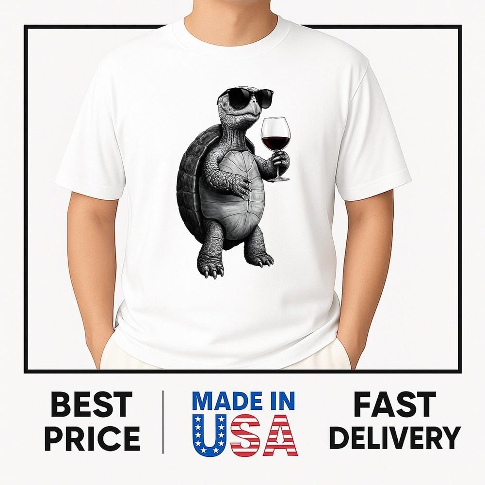 cool turtle drinking red wine art print T-Shirt ON TREND Unisex T-Shirt XXL