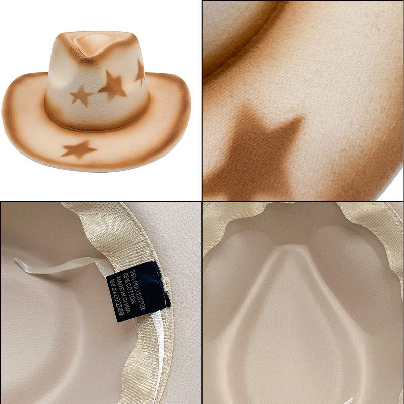 Cappello di Lana a Forma di Cuore, Cappello Jazz per Coppia Uomo e Donna, Cappello a Cilindro Western da Cowboy Spruzzato a Stella a Cinque Punte