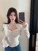 Japanischen Bogen Kawaii Schlank Chic Tops Frauen Frankreich Vintage Langarm Casual Tops Weibliche Koreanische Mode Slash Neck Kleidung Party