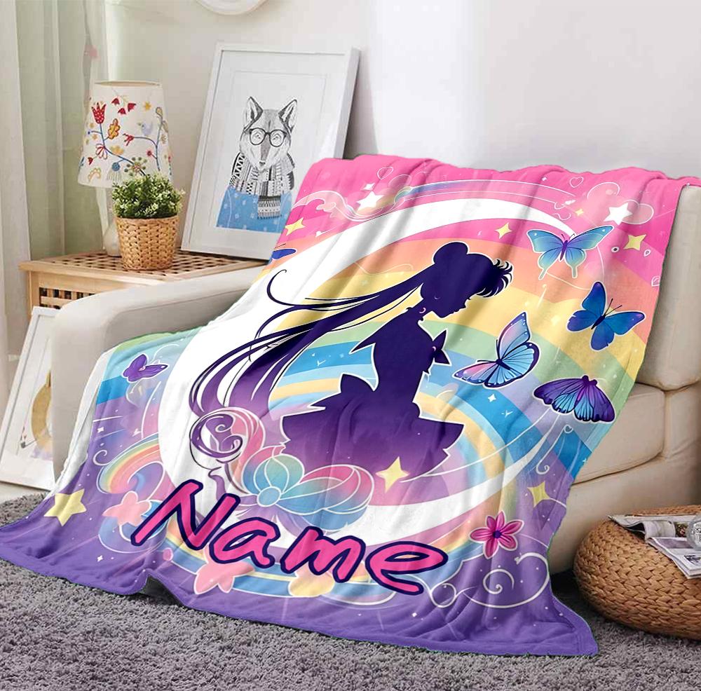 Custom Name Butterfly Symbols Flannel Blanket Throw Blanket Soft Warm Sofa Bed home Decor Unique Gift