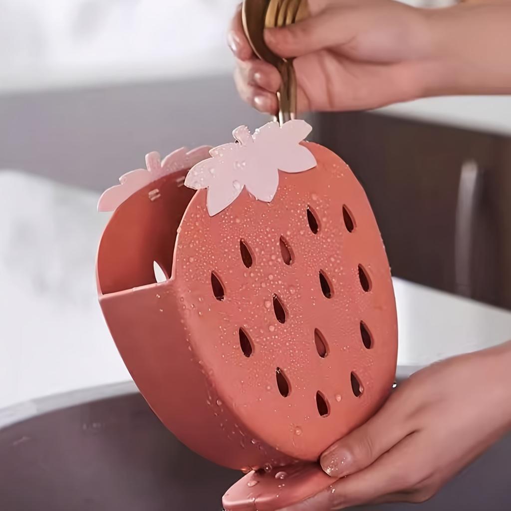 1pc Strawberry-shaped Kitchen Utensil Rack - Multifunctional Storage Box with Drainage