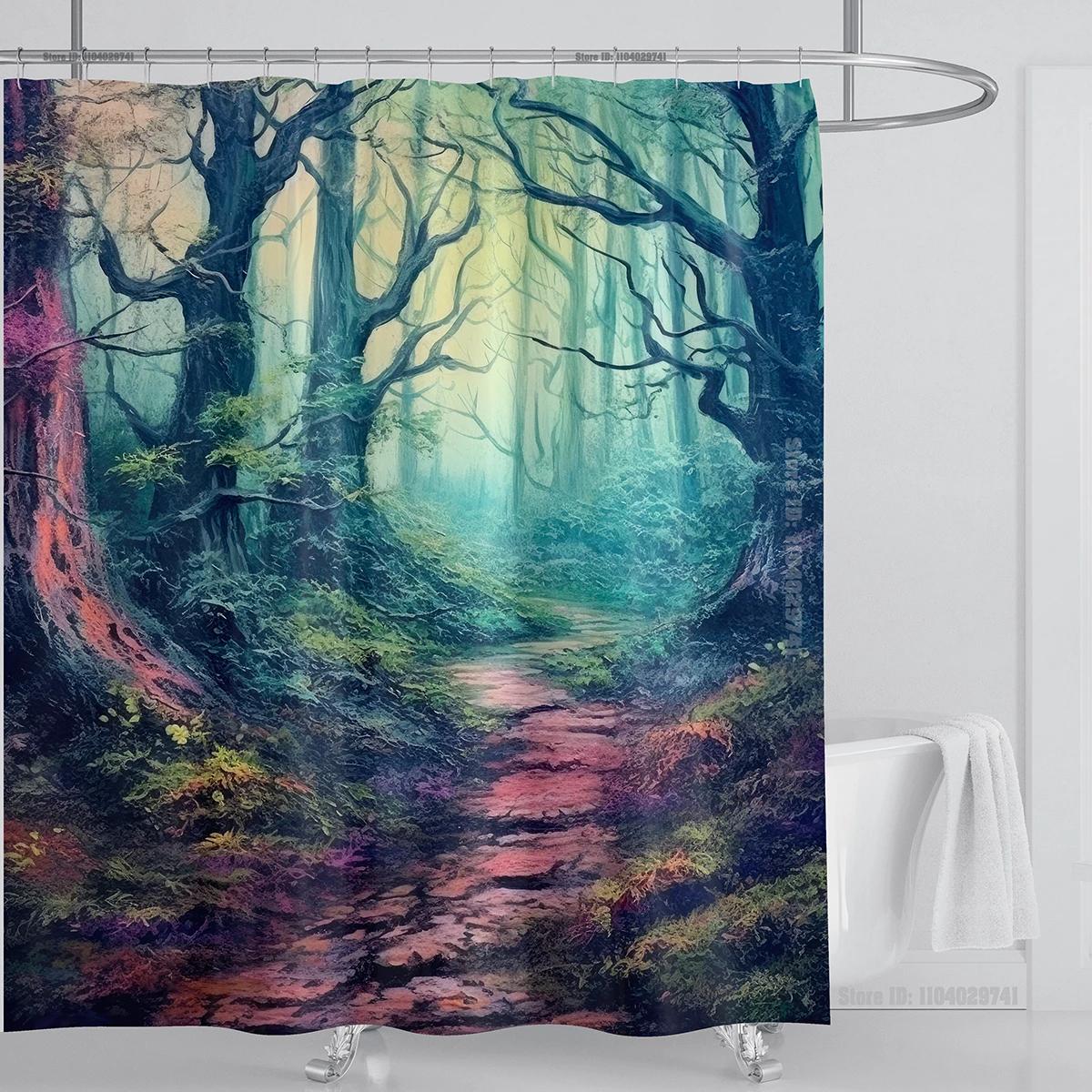 Mystical Forest Print Waterproof Shower Curtain - Stylish, Durable & Easy-Care Choice for Serene Nature-Inspired Bathroom Décor W90XH180cm