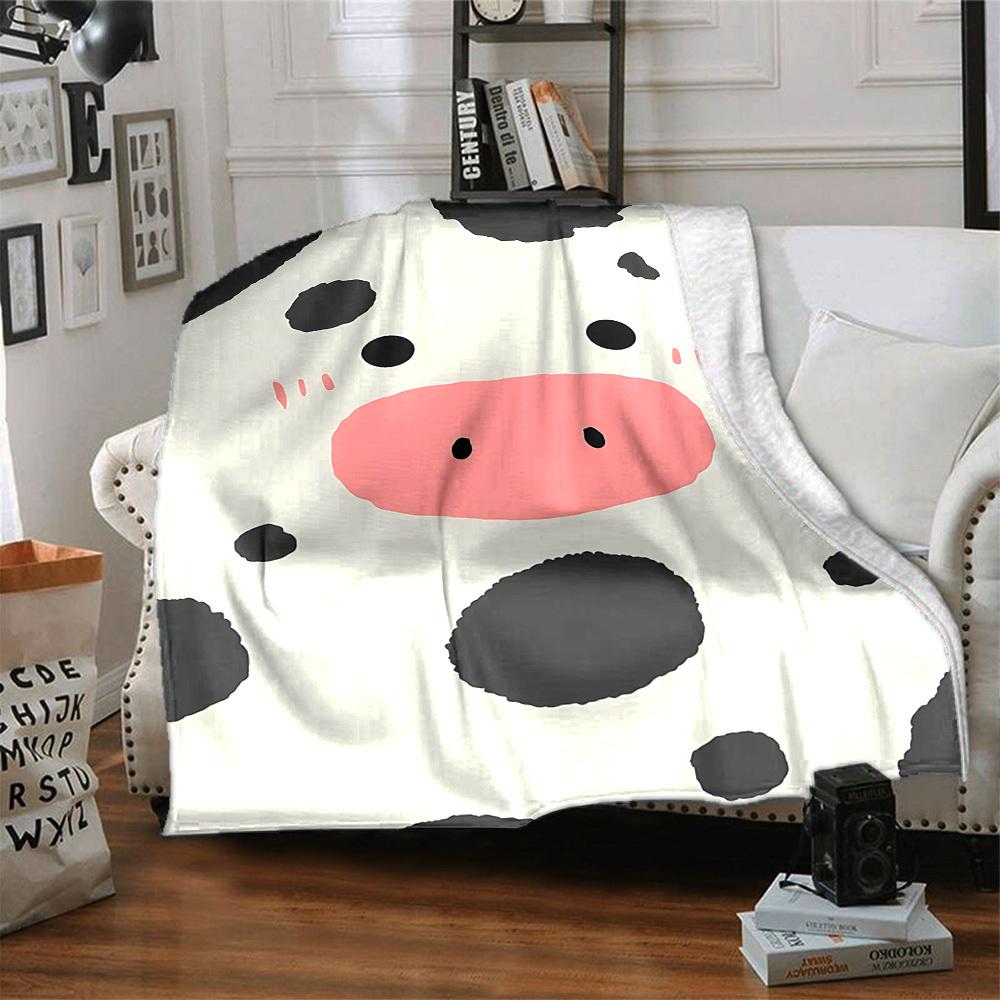 1pc Cow Spots Blanket, Lightweight Flannel Throw Blanket For Sofa, Bed, Travel, Camping, Living Room, Office103