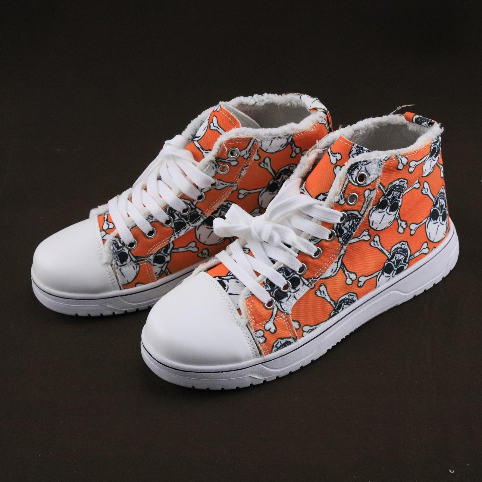 

Большой размер, круглый носок, волосы, рот, парусиновые туфли, принт черепа, плоская подошва, женская повседневная обувь 43 оранжевый