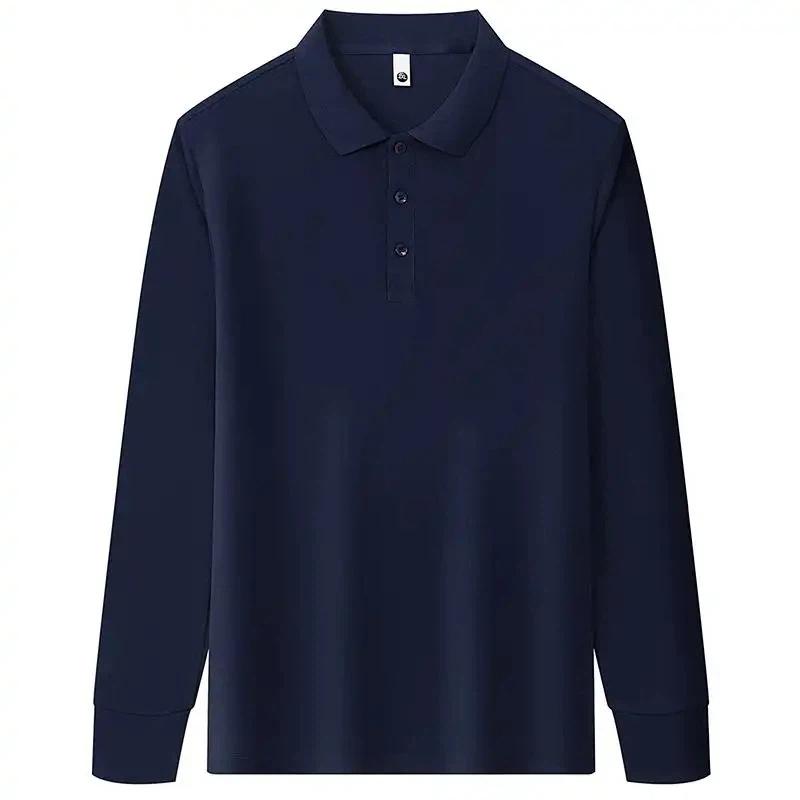 Men's Autumn New Men's Business Casual POLO Shirt Long-sleeved T-shirt Solid Color Lapel Bottoming Top