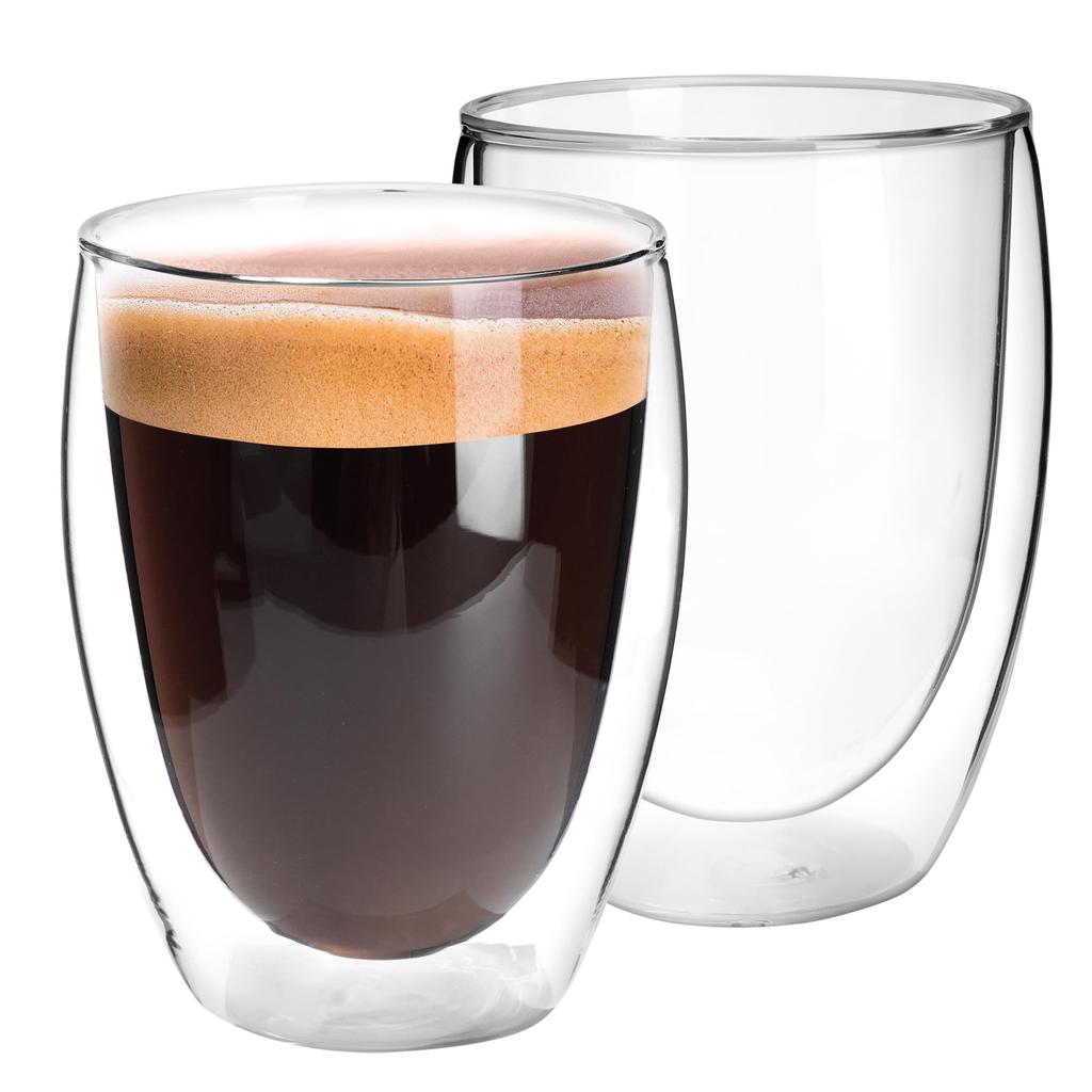 GIFT GARDEN Glass Cups/Tumblers, 350ml, Insulated, Double-Walled, Microwave-Safe, Set of 2