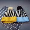 2Pcs/Set Kids Autumn Winter Hat Scarf Set Plush Ball Decor Striped Print Brimless Hat Knitting Scarf Set
