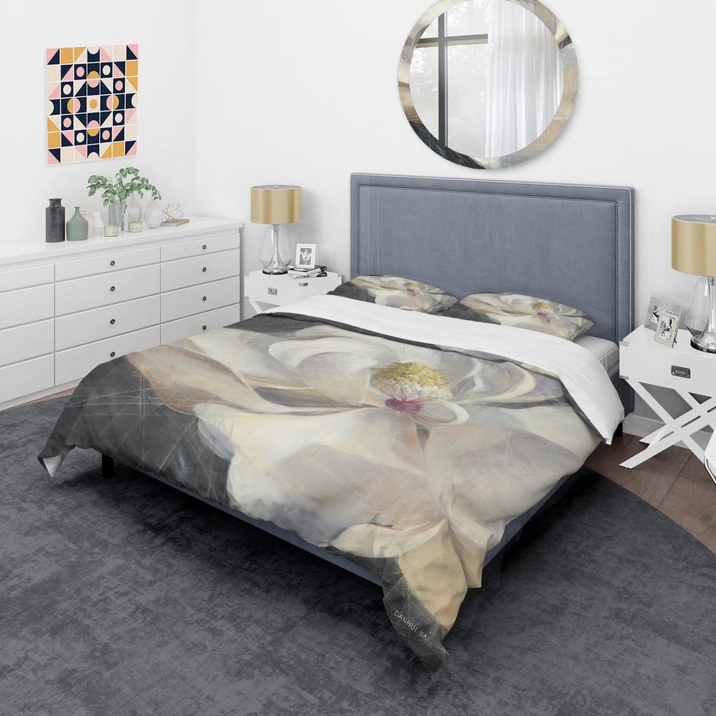 Comforter Plant White Magnolia Flower Art Bedding Set Suitable For Children Adult Bedroom Decoration