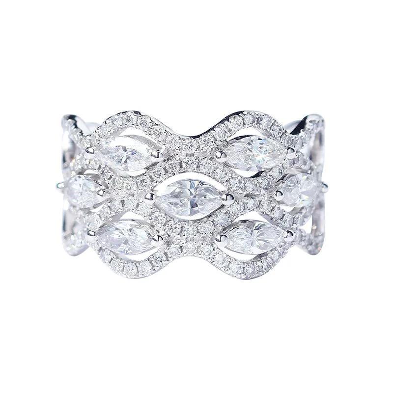Luxury Ring Micro-Set Zircon For Women's 925 Silver Plated New Temperament Geometric Ring Wedding Party Jewelry Gift