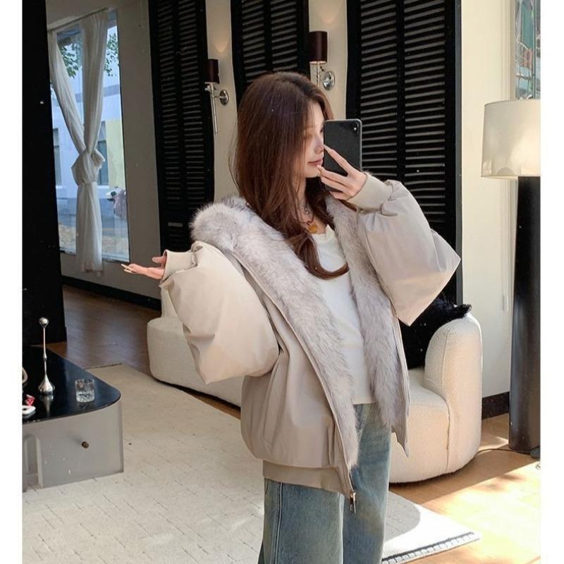 American Style Winter Cotton Jacket Cat Ear Faux Fur Hooded Coat Thicken Fleece Lined
