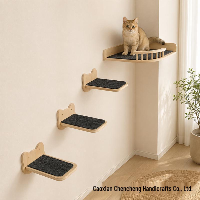 In-Stock Wall-Mounted Cat Tree with Hammock, Jumping Platform, Ladder, & Scratching Board