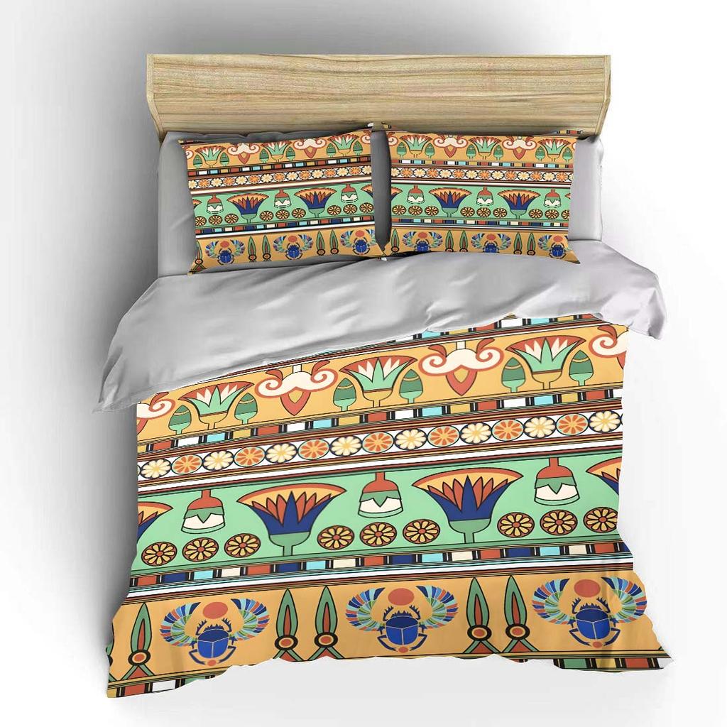 Symmetrical Egyptian-style Pattern Bedding Set for Kids Luxury Gift 3pcs Digital Print Comforter Set Soft Comfortable Breathable