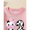 European Sizes Girls' Long-Sleeve Round Neck Sweatshirt "Cute Cow Number Two" Print, Spring/Autumn, Casual, Daily & Sports.
