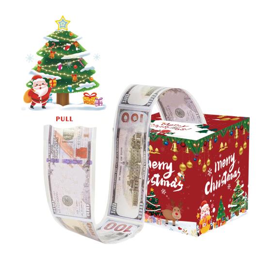Christmas Money Box Pull-out Cash Gift Box DIY Holiday Money Gift Box with Transparent Bags Christmas Money Holder Pull Box for Kids Adults