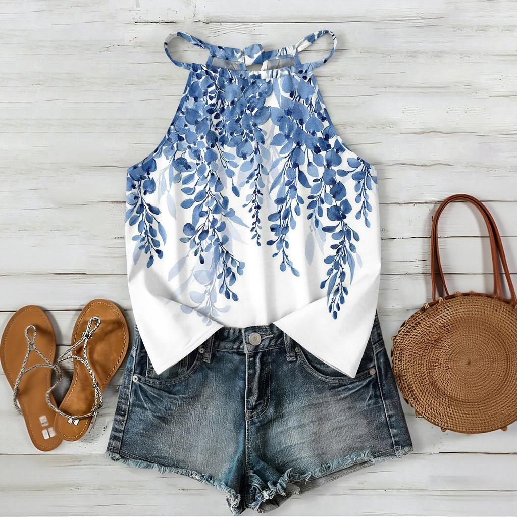 Women’s Sleeveless Bohemian Floral Print Neck Tank Top with Relaxed Fit and Lightweight Fabric for Daily Wear and Layering