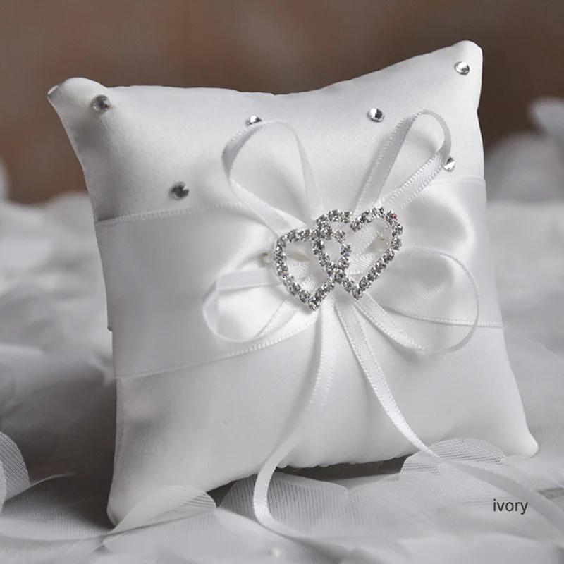 Pocket Ring Decoration Ribbon Pearls Ring Pillow Bridal Wedding Ceremony Pocket Ring Pillow Cushion Bearer with Ribbons 20x20cm слоновая кость