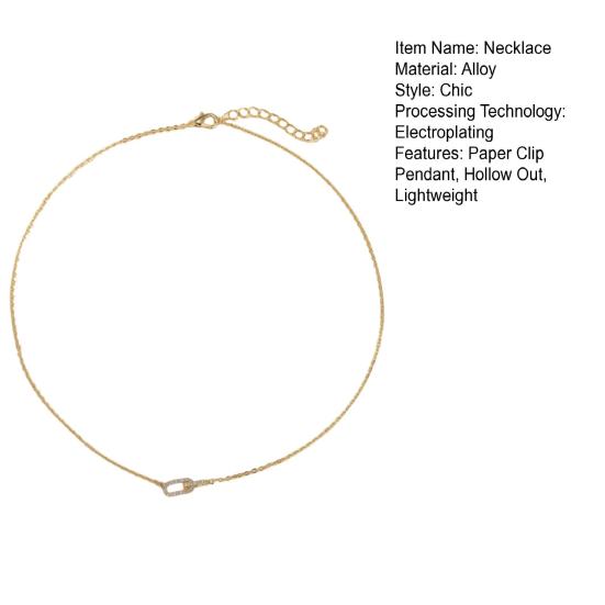 Women Necklace Rhinestone Paper Clip Pendant Adjustable with Extended Length Hollow Chain Lady Clavicle Necklace Neck Jewelry