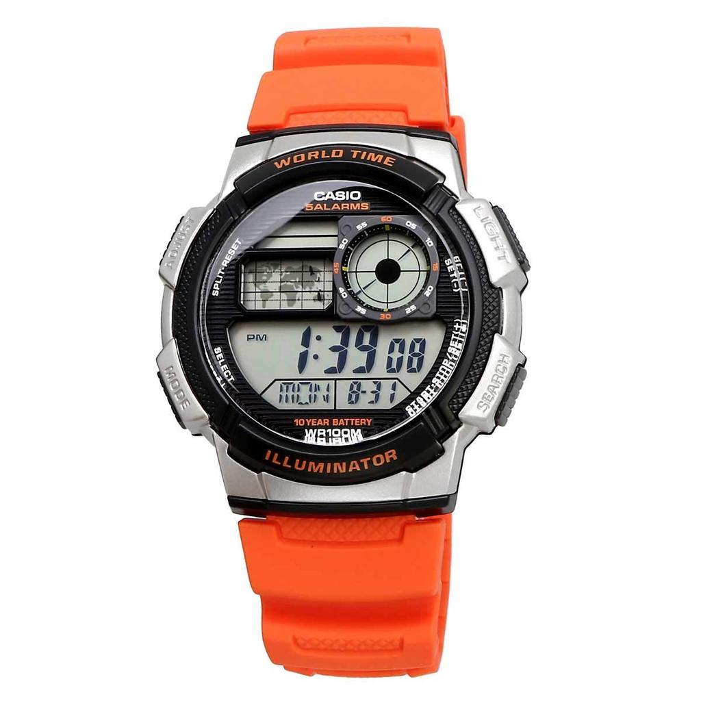 Casio World Time Digital Watch Orange X Silver Men's AE-1000W-4BV (Overseas Model) [Used]