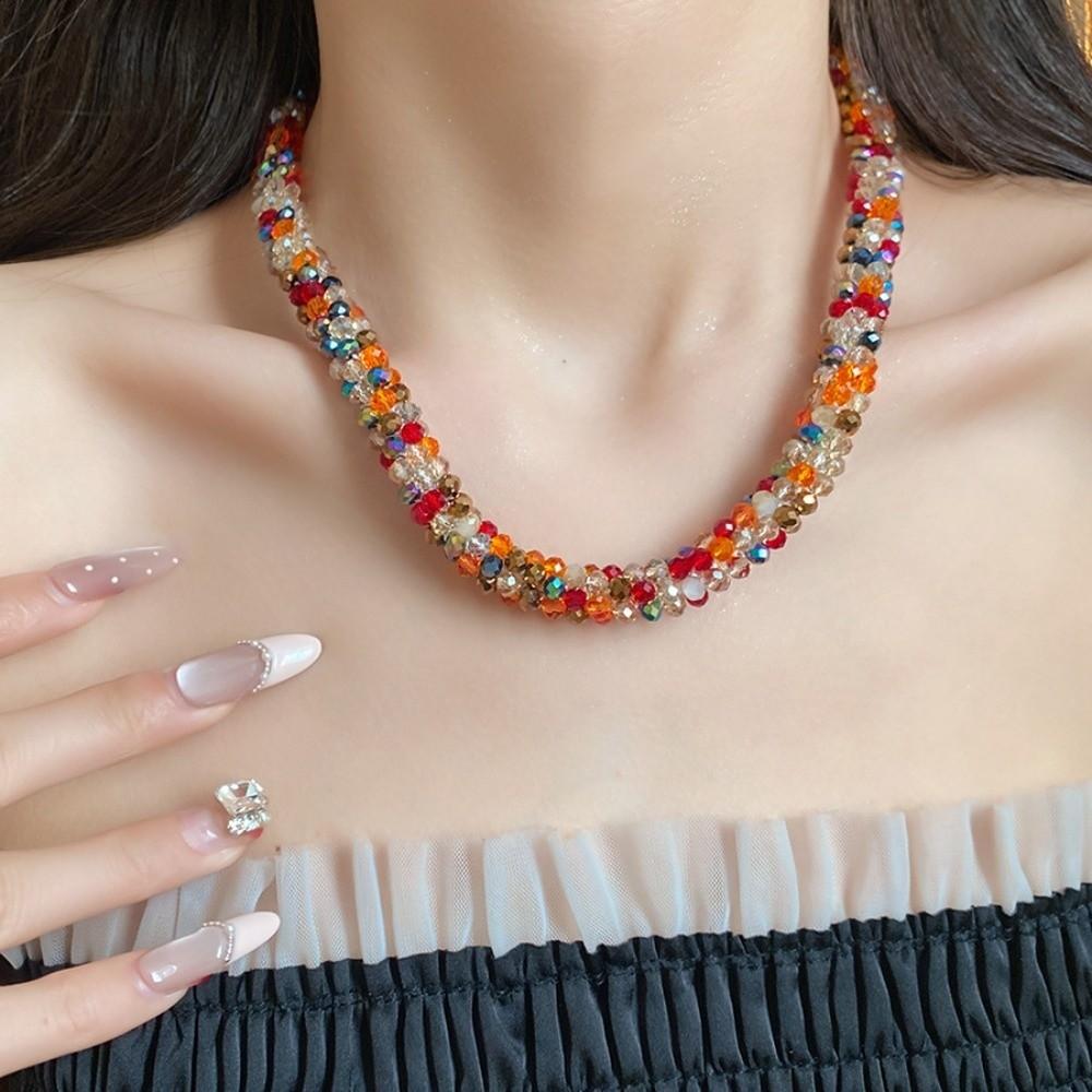 Farbiger Glasperlen Vintage Ethnischer Glas Halskette Hals Schmuck Retro Liebhaber Choker Feiertag