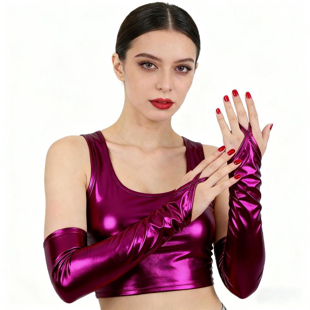 Elastic Hook Finger Long Gloves Shiny Women Gloves Slim Patent Leather Black Gloves Prom Dress розы красного