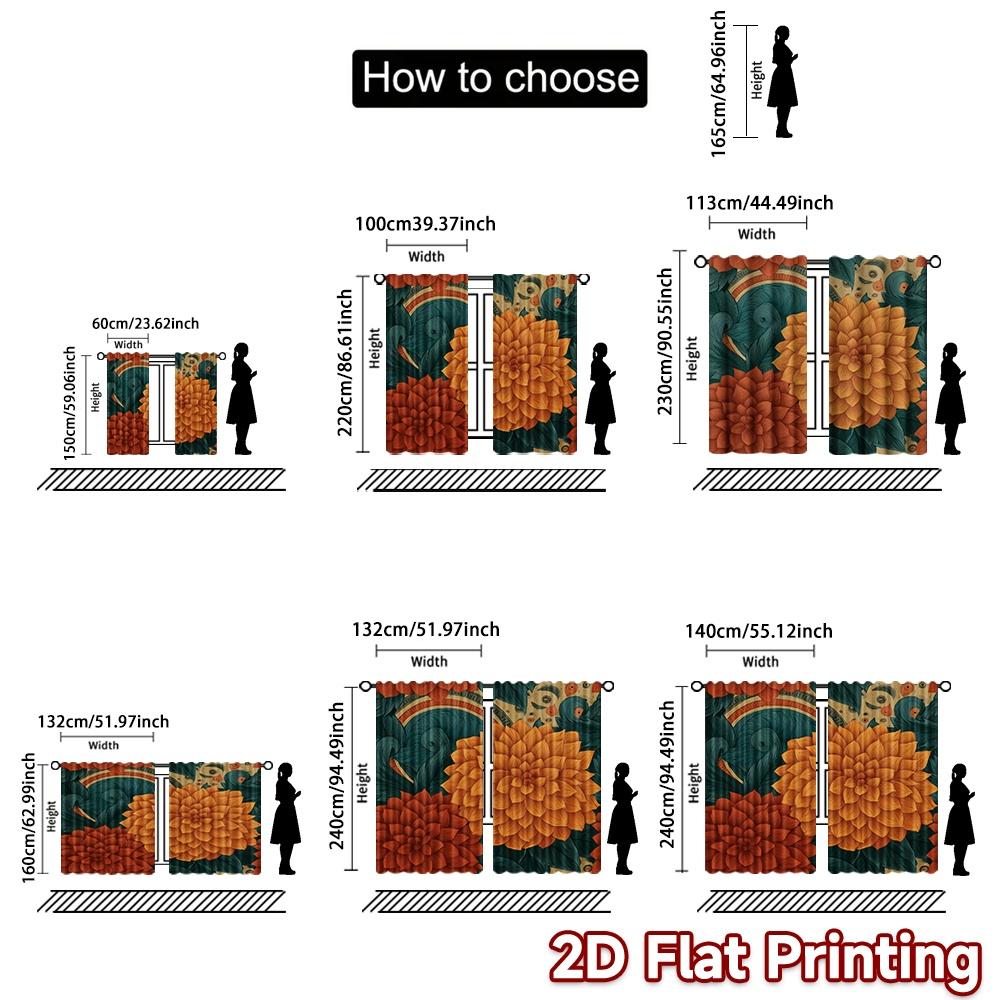2D FLAT PRINTING 2pcs Curtains (Without Rod) Floral Elegance Design (6) Holiday Easter Printed Curtains Polyester Curtains